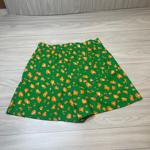 Tabitha Brown Target Linen Blend Green Orange Leopard Pleated Shorts size L - Picture 6 of 15